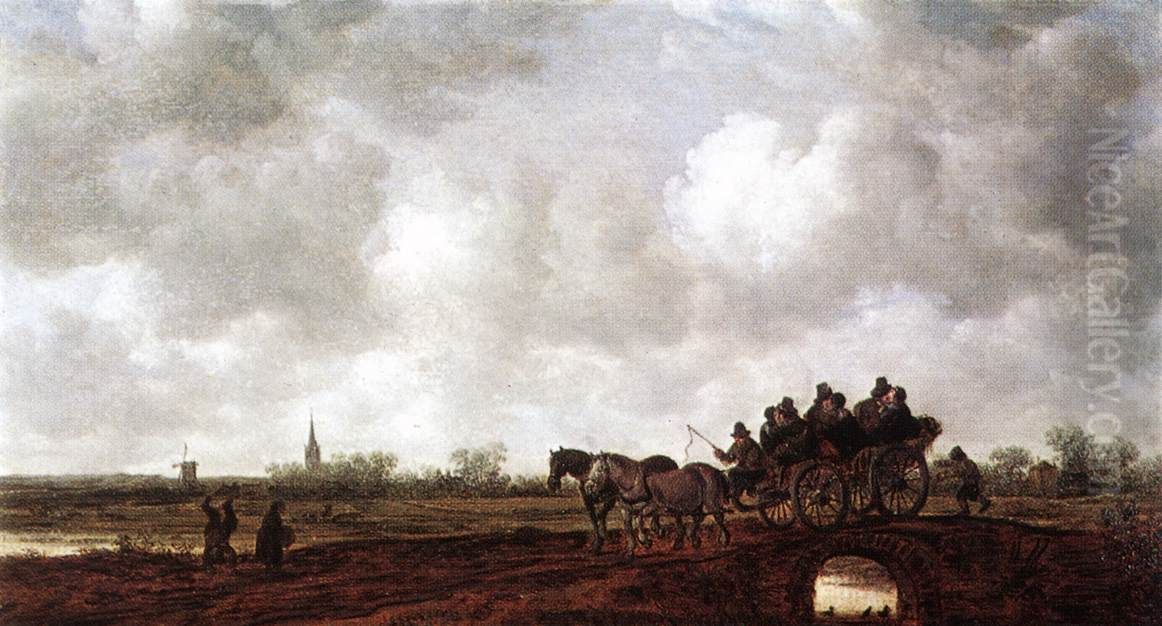 Landschaft mit Pferdewagen auf einer Brucke Oil Painting by Jan van Goyen