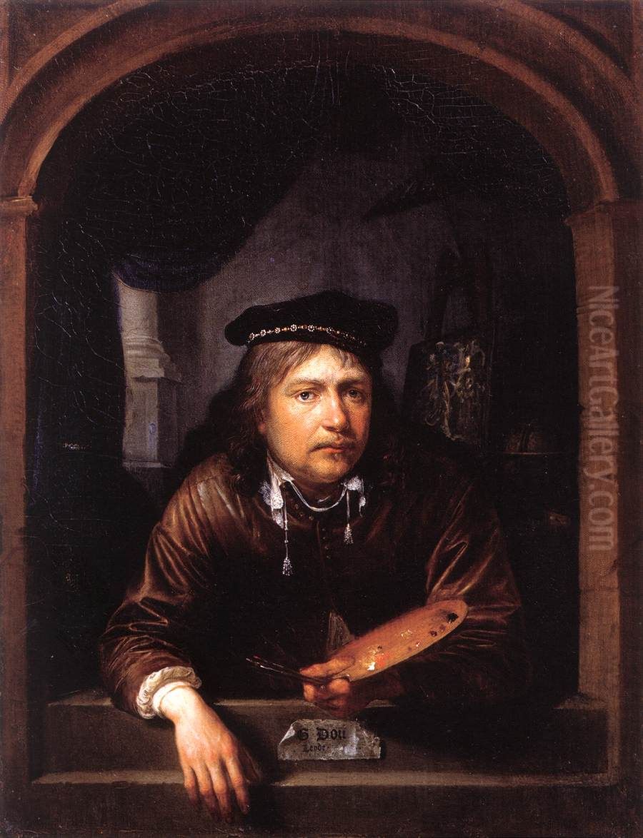 Self-portrait in a Window Oil Painting by Gerrit Dou