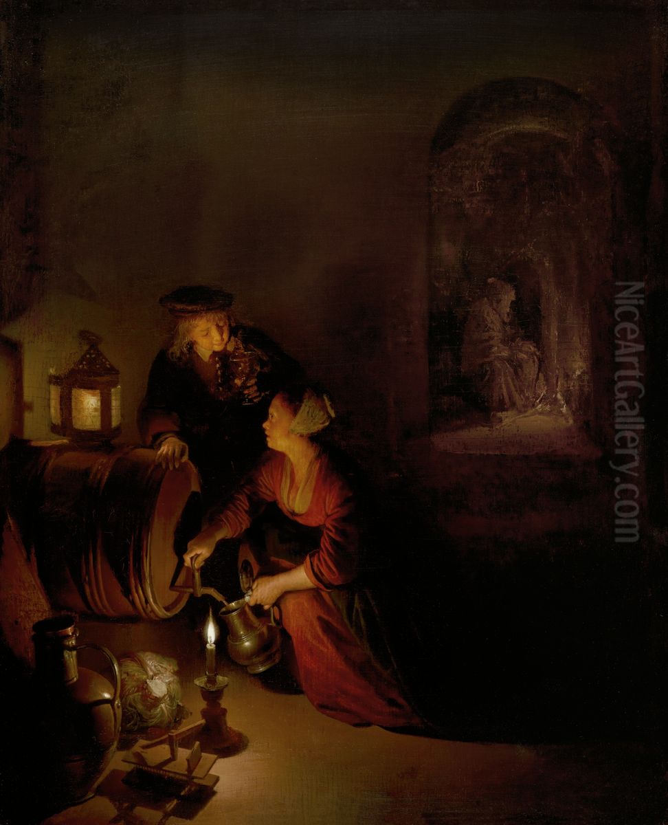 The wine cellar Oil Painting by Gerrit Dou