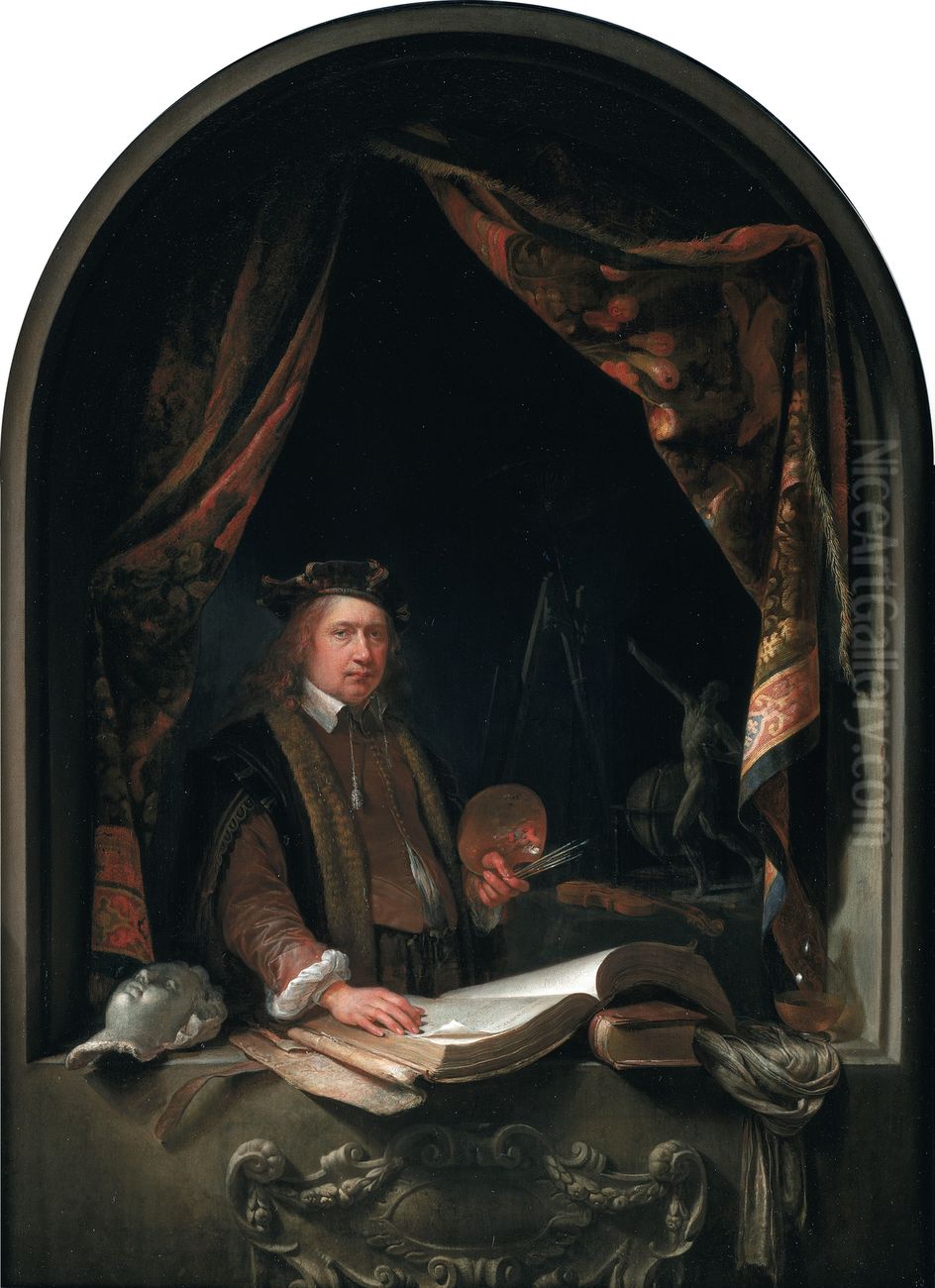 Self-portrait of Gerard Dou (1613-1675) Oil Painting by Gerrit Dou