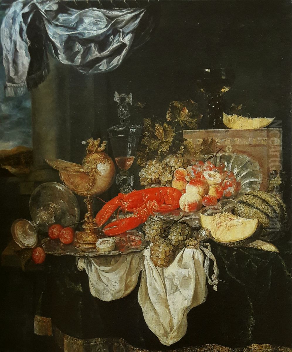 Large still life with lobster Oil Painting by Abraham Van Beijeren