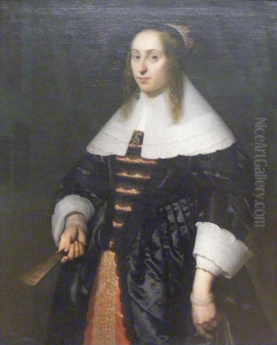 Frau in schwarzer Atlasrobe Oil Painting by Bartholomeus Van Der Helst