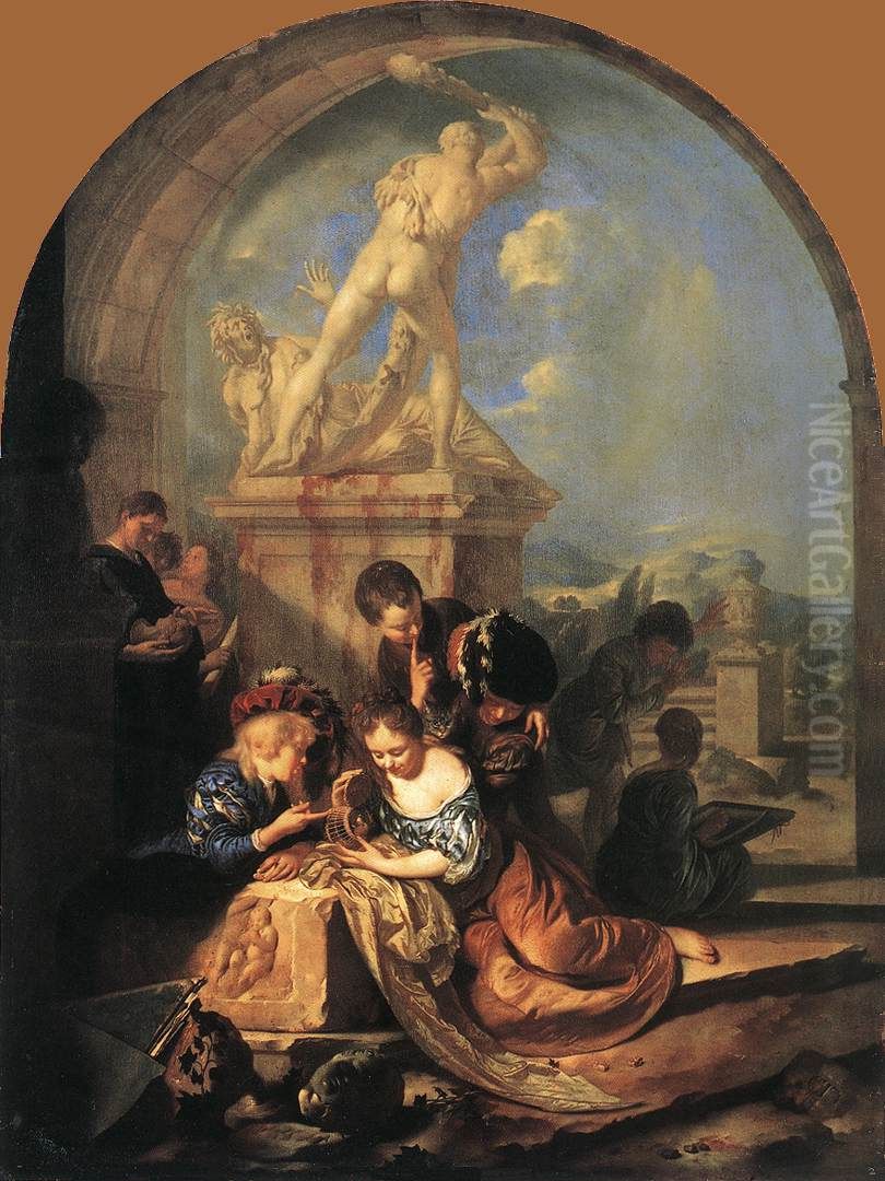 Spielende Kinder vor einer Herkulesgruppe Oil Painting by Adriaen Van Der Werff