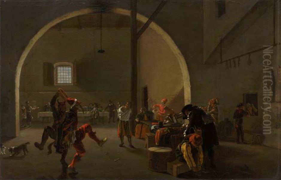Carnival revellers in a tavern Oil Painting by Pieter van Laer