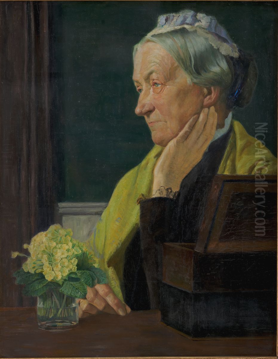 Ane Marie Rohde, f. Schmidt, kunstnerens moder. Oil Painting by Johan Rohde