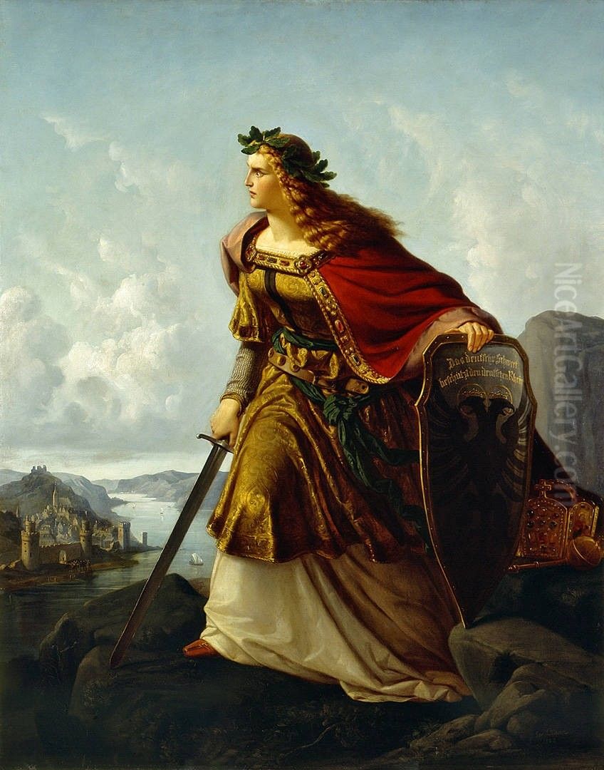 Germania auf der Wacht am Rhein Oil Painting by Lorenz Clasen