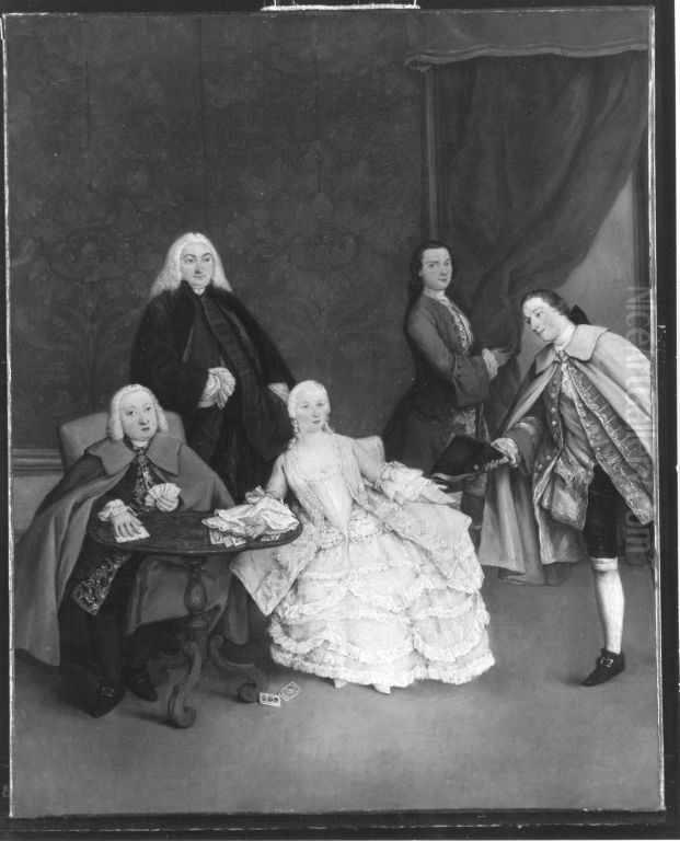The vist. Playing cards Oil Painting by Pietro Longhi