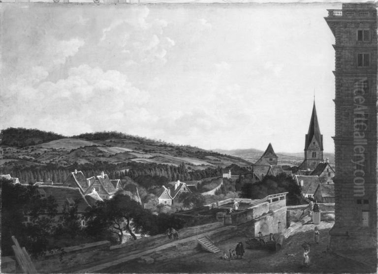 Blick von Schloss Aschaffenburg auf die Stadt gegen Norden (Aschaffenburger Zyklus) Oil Painting by Ferdinand Kobell