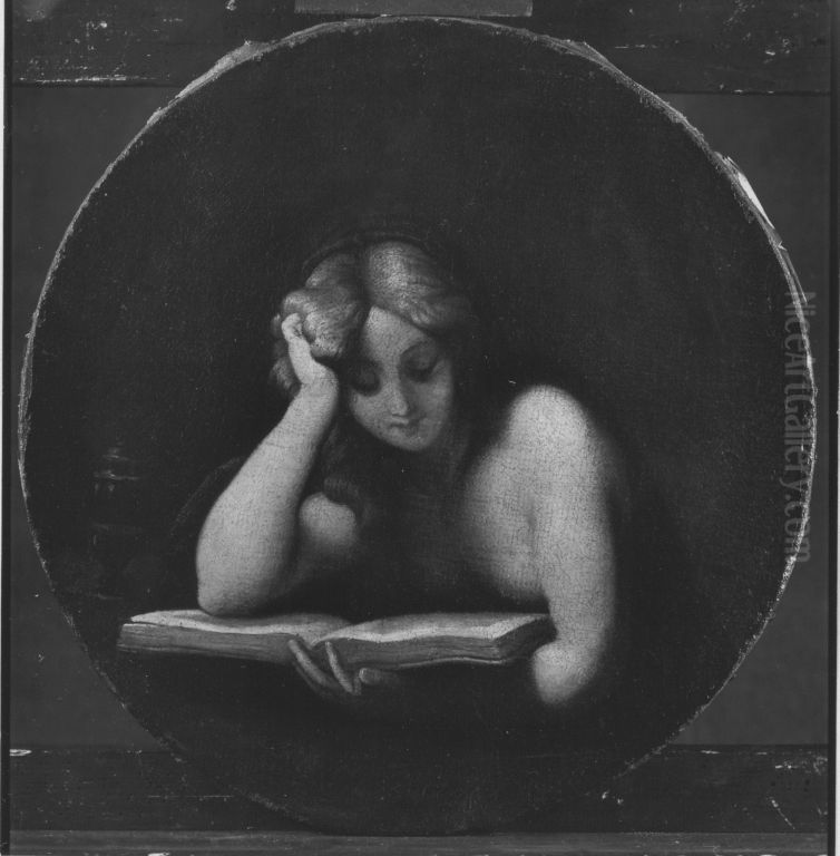 Bussende Magdalena, in einem Buch lesend Oil Painting by Antonio da Correggio