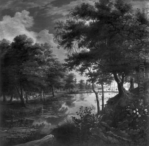 Gewasser mit bepflanzten Deichen Oil Painting by Jacques d'Arthois