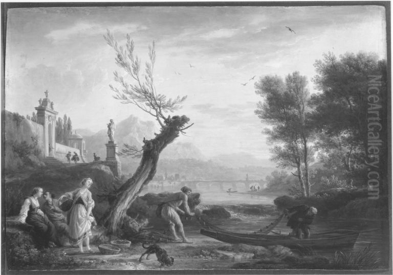 Flussfischer am Abend Oil Painting by Joseph Vernet