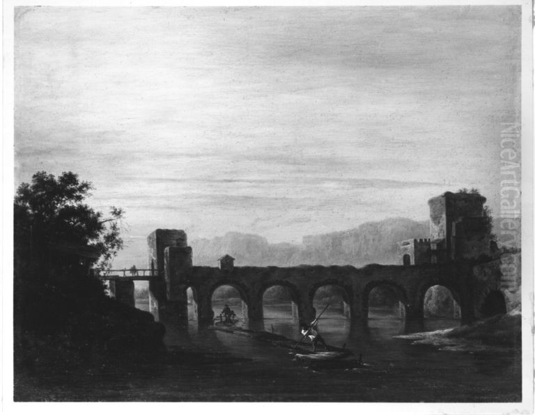 Flusslandschaft mit Bogenbrucke Oil Painting by Johann Ludwig Aberli