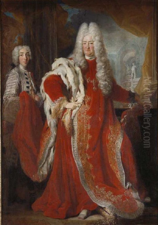 Kurfurst Karl III. Philipp von der Pfalz als Ordensgrossmeister mit Page Oil Painting by Pierre Goudreaux