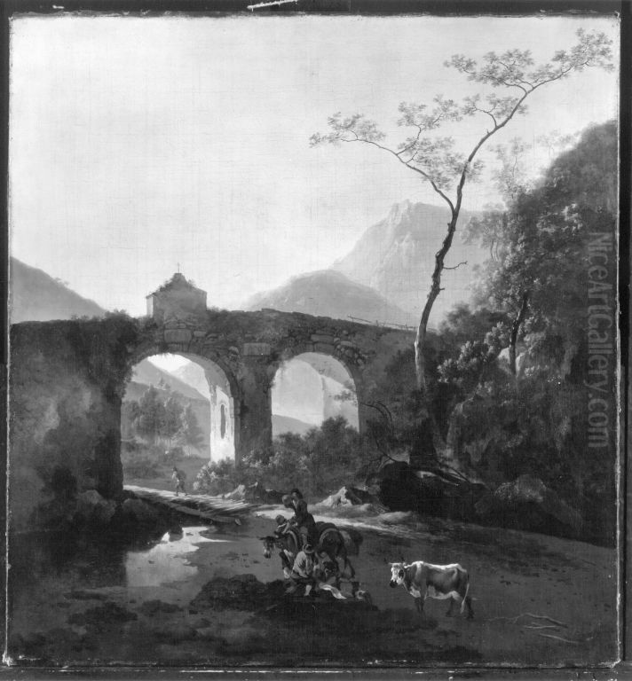 Italian Landscape with Viaduct Oil Painting by Adam Pynacker