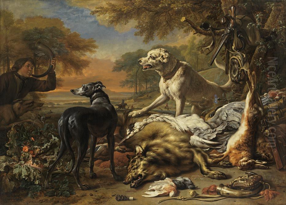 Jagdbeutestillleben mit Wolf Oil Painting by Jan Weenix