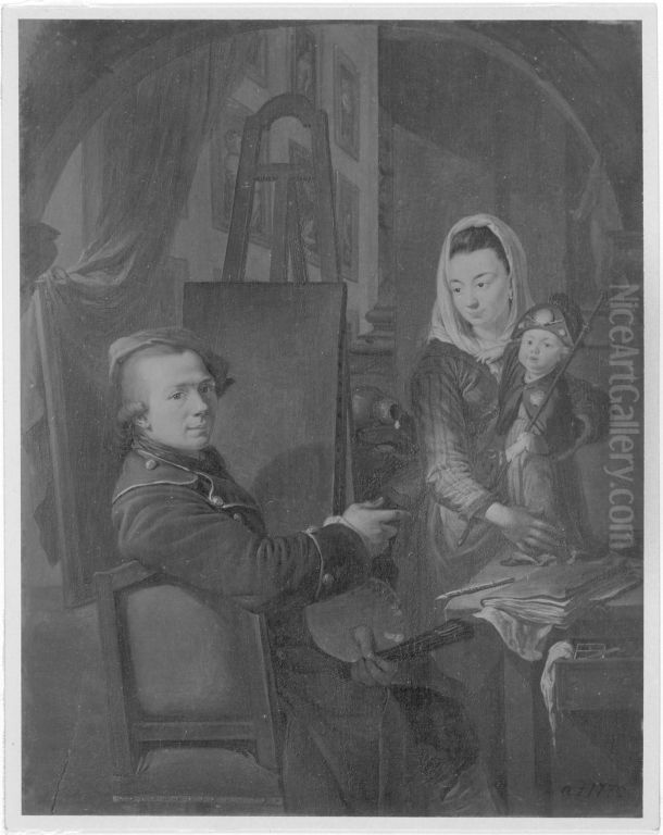 Selbstbildnis mit Familie Oil Painting by Johann Jakob Dorner the Elder