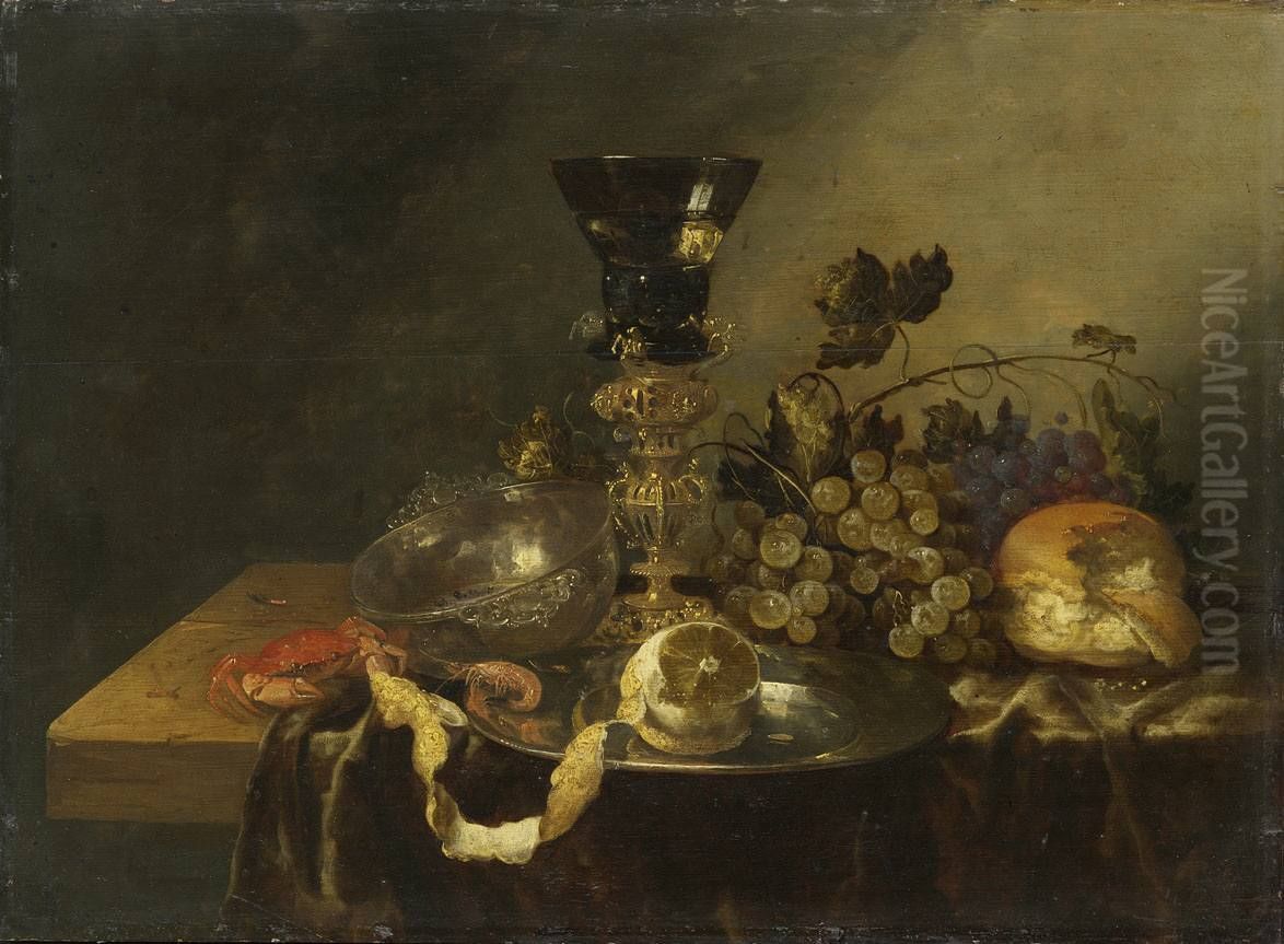 Stillleben mit Silberschale und Becherschraube Oil Painting by Abraham Van Beijeren