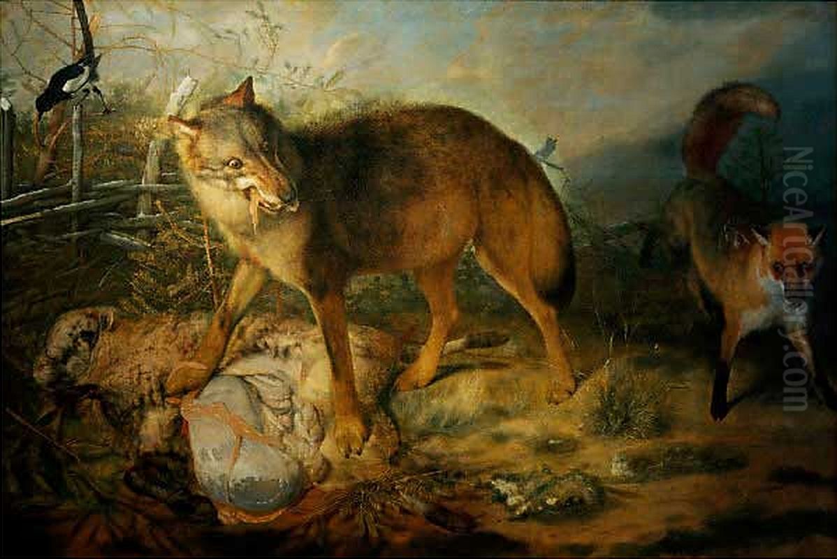 Wolf, fox and sheep Oil Painting by Christopher Paudiss