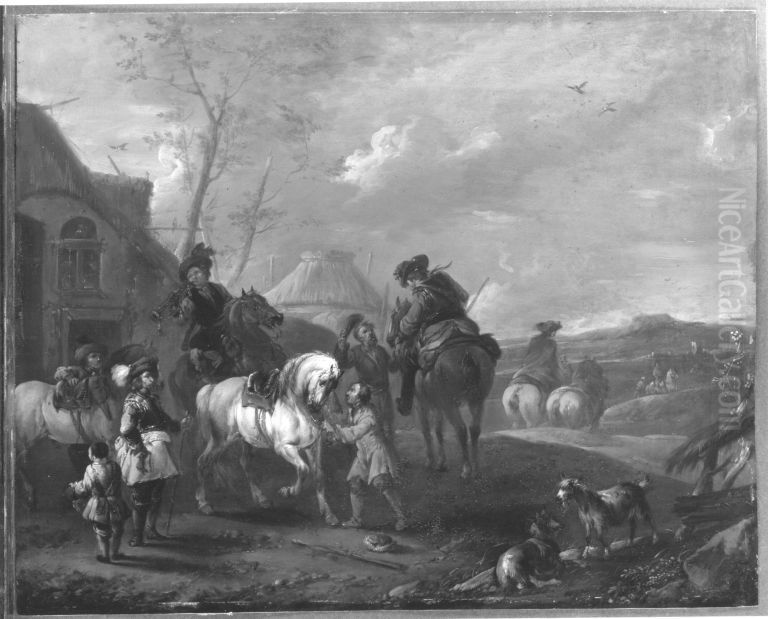 Aufbruch vom Quartier Oil Painting by August Querfurt