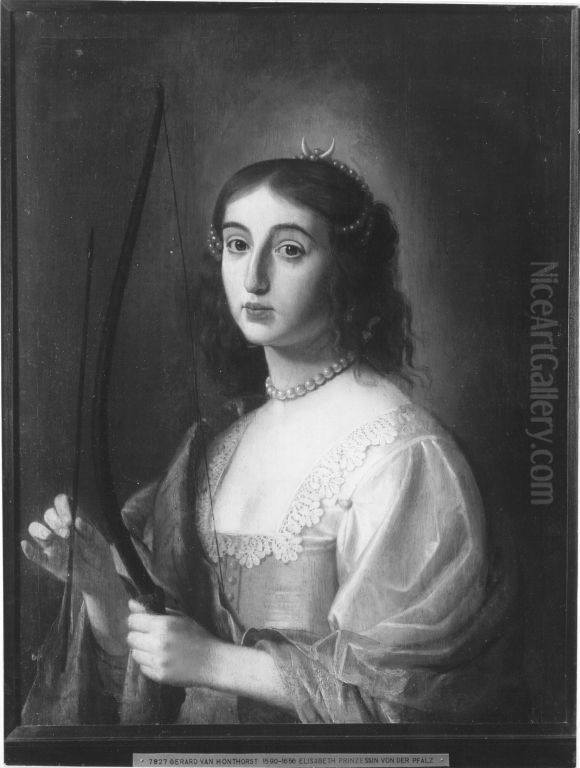 Bildnis der Prinzessin Elisabeth von der Pfalz als Diana (1618-1680) Oil Painting by Gerard van Honthorst