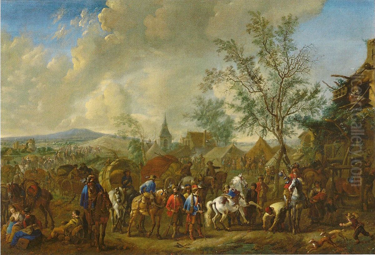 Lagerszene vor einem Dorf Oil Painting by Jan Frans van Bredael