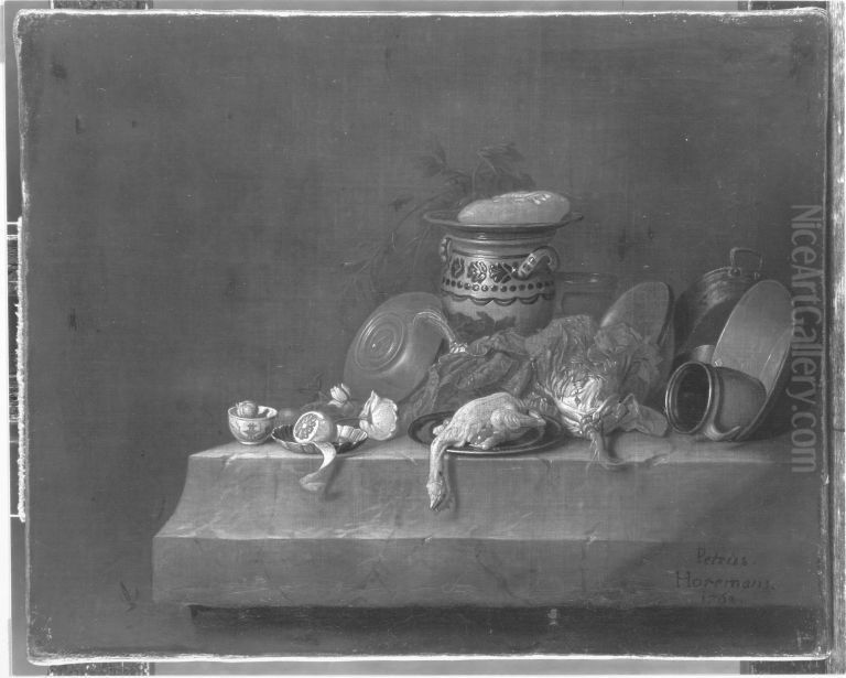 Stillleben mit gerupftem Huhn Oil Painting by Peter Jacob Horemans