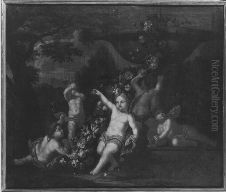 Puttengruppe mit Blumen Oil Painting by Balthasar Augustin Albrecht