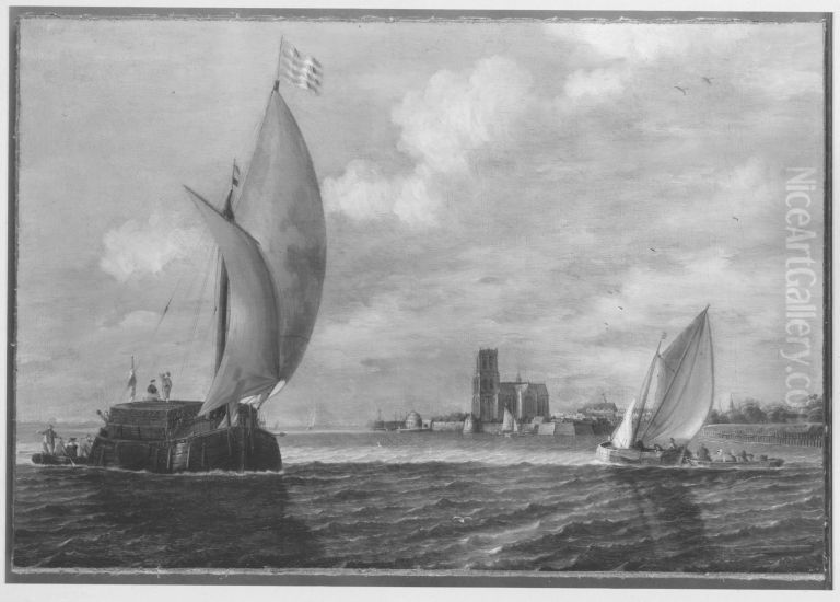 Segelboote vor einer Stadt Oil Painting by Bonaventura Peeters the Elder