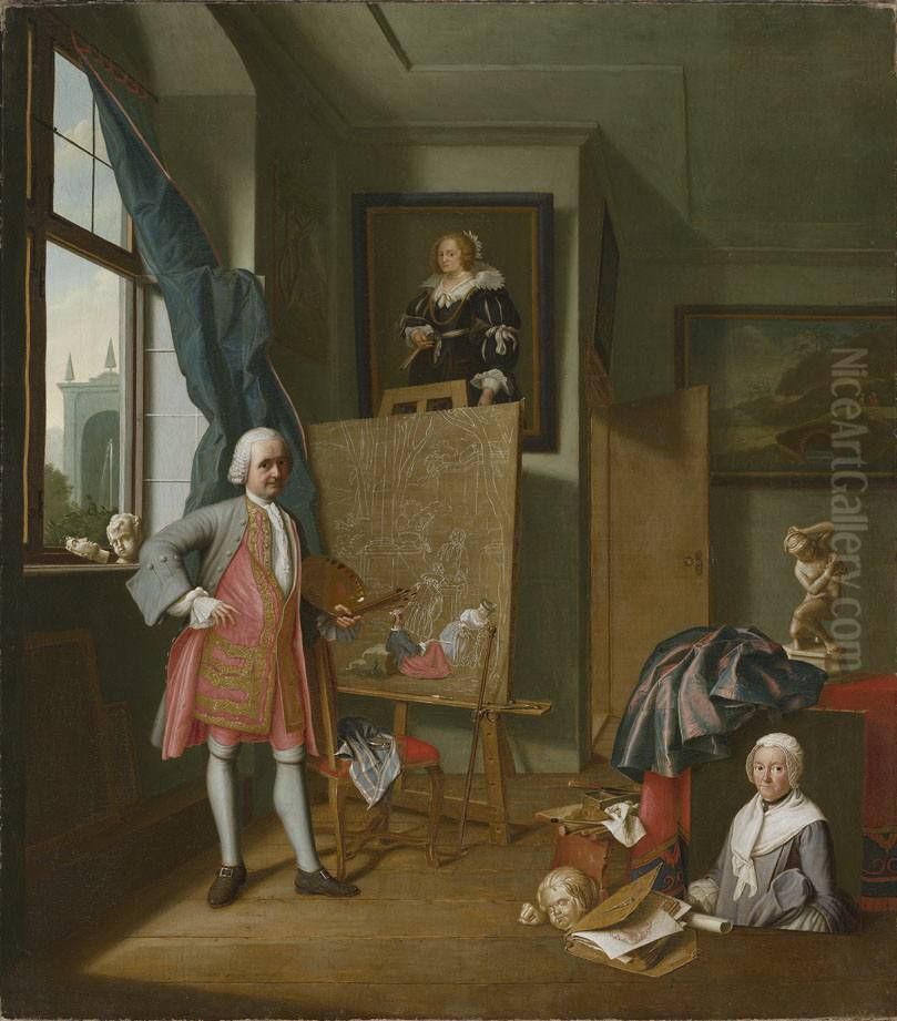 Selbstbildnis im Atelier Oil Painting by Peter Jacob Horemans