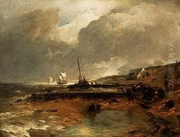 Strandszene Oil Painting by Andreas Achenbach