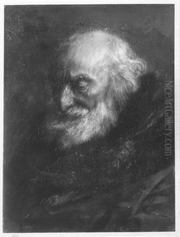 Study of a head of an old Jew Oil Painting by Adolph von Menzel