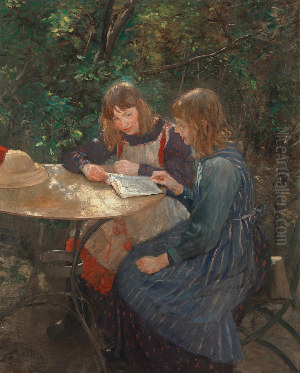 Zwei Madchen im Garten Oil Painting by Fritz von Uhde