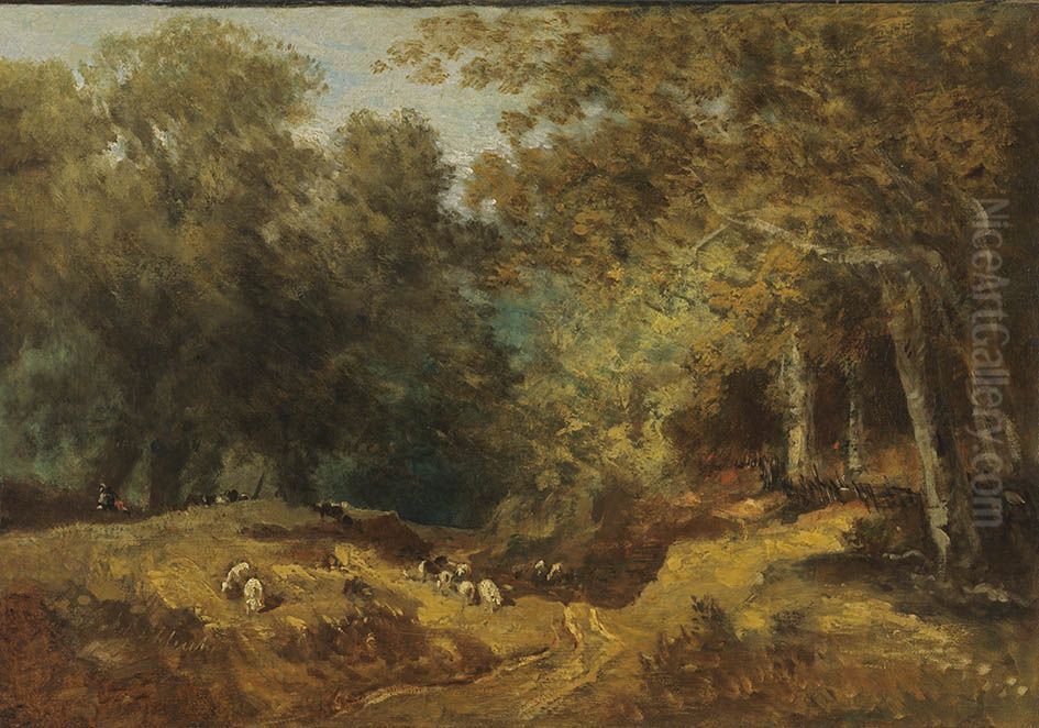Waldlandschaft mit Schafherde und Hirten Oil Painting by Eduard Schleich the Elder