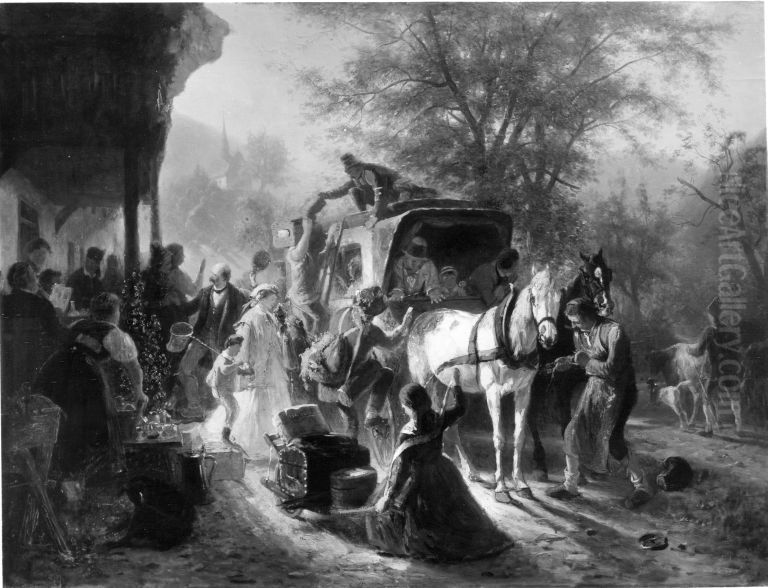 Abfahrt des Postwagens Oil Painting by Karl Von Enhuber