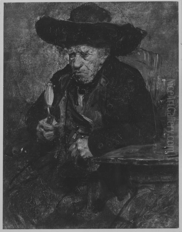 Alter thuringer Bauer Oil Painting by Max Thedy