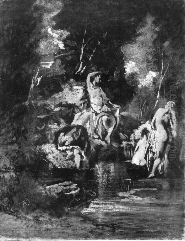 Diana, dem Bade entsteigend, von Nymphen umgeben Oil Painting by Anselm Friedrich Feuerbach