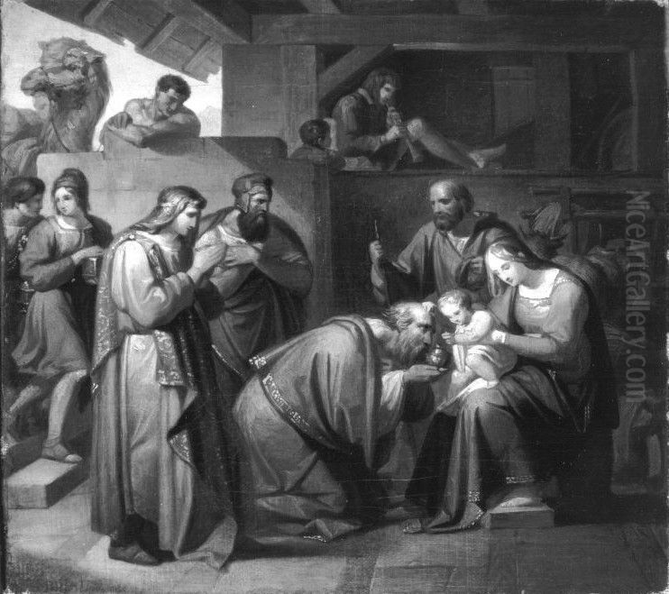 Die Anbetung der Heiligen Drei Konige Oil Painting by Robert Von Langer