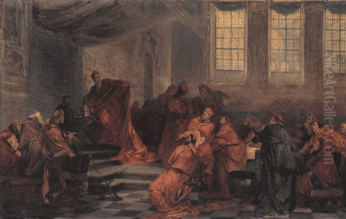 Das Konklave Oil Painting by Hans Makart