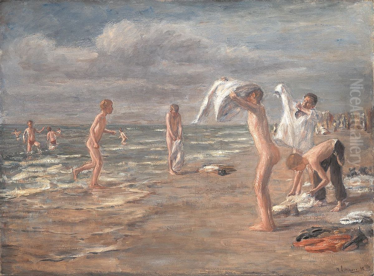Badende Jungen Oil Painting by Max Liebermann