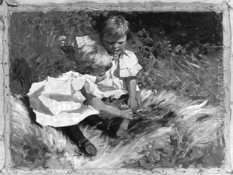 Bernhard und Else, spielend Oil Painting by Alexander Koester
