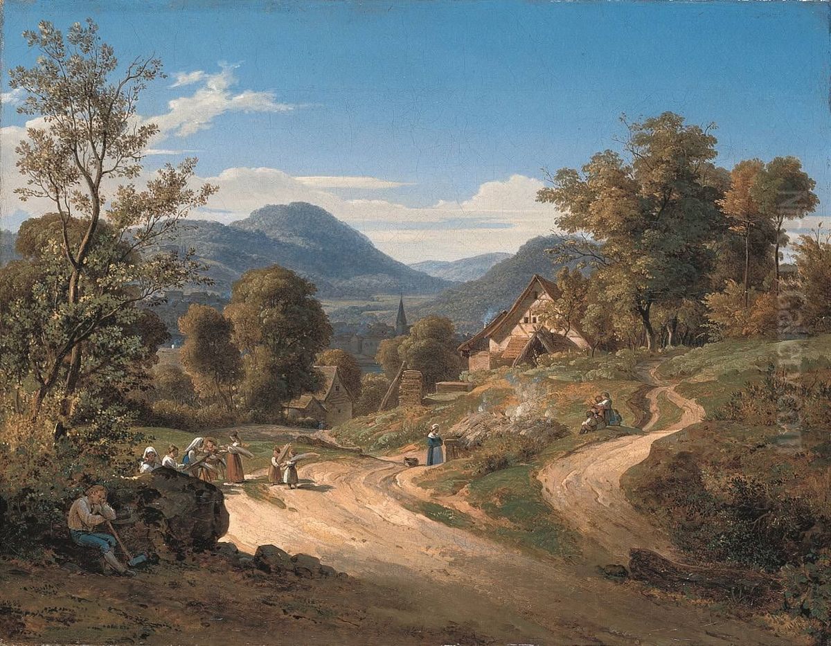 Blick von Kleingemund auf Neckargemund Oil Painting by Ernst Fries