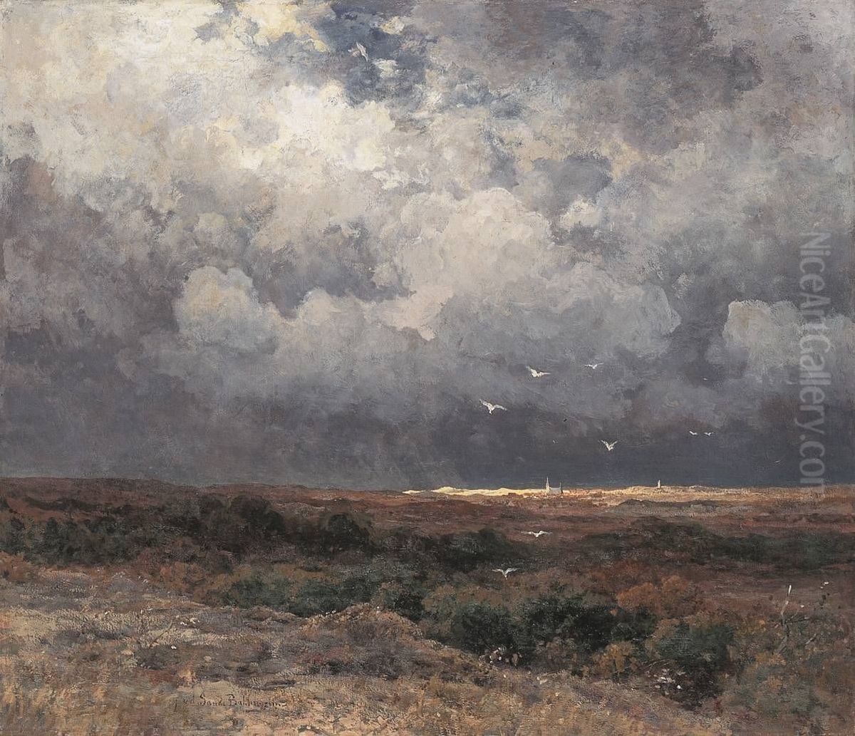 Dorf in den Dunen Oil Painting by Julius van de Sande Bakhuyzen