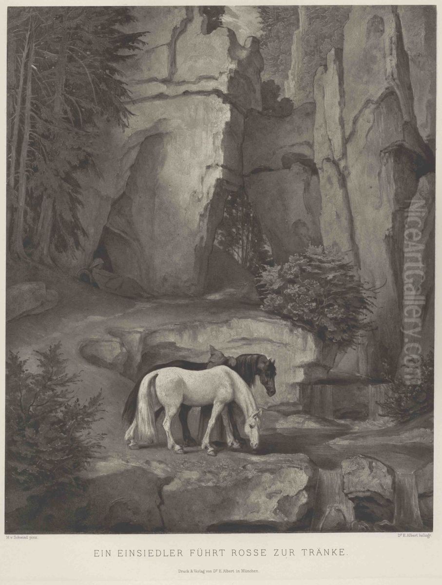 Ein Einsiedler fuhrt Rosse zur Tranke Oil Painting by Moritz von Schwind