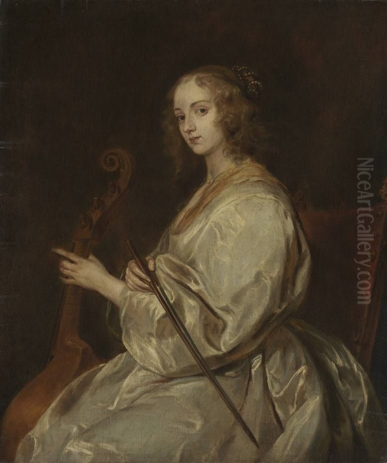 Gambenspielerin (nach van Dyck) Oil Painting by Lenbach Franz Von