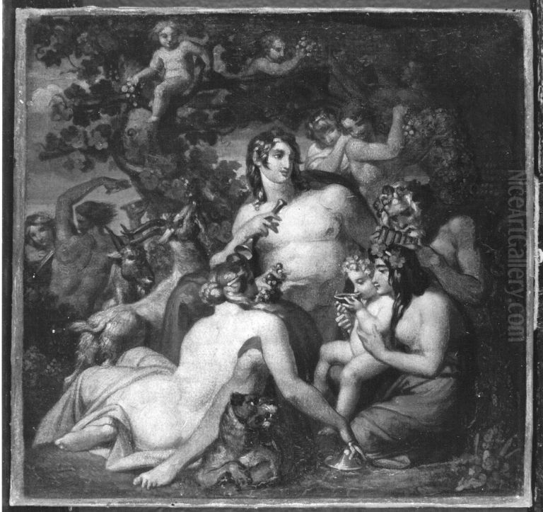 Erziehung des Bacchus (Olskizze) Oil Painting by Robert Von Langer