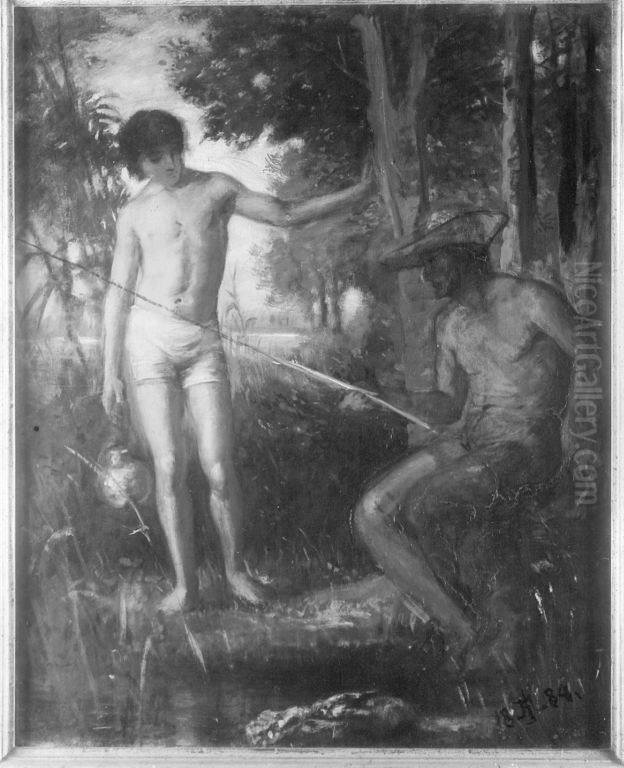 Fischer und Knabe Oil Painting by Albert Lang