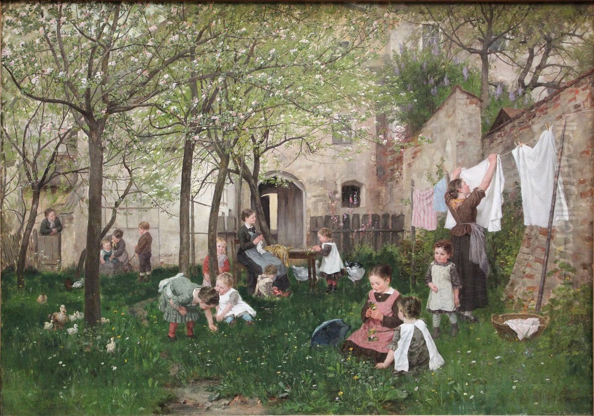 Kindergarten Oil Painting by Johann Sperl