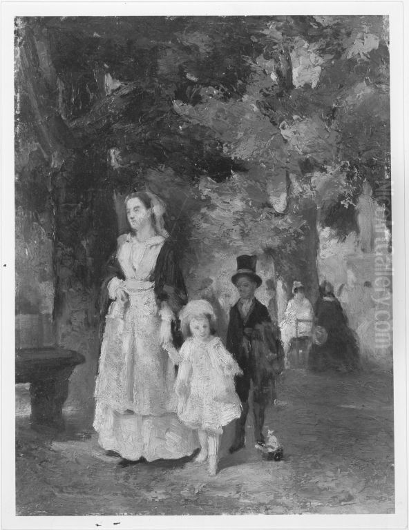 Spaziergang in den Tuilerien Oil Painting by Ludwig Knaus