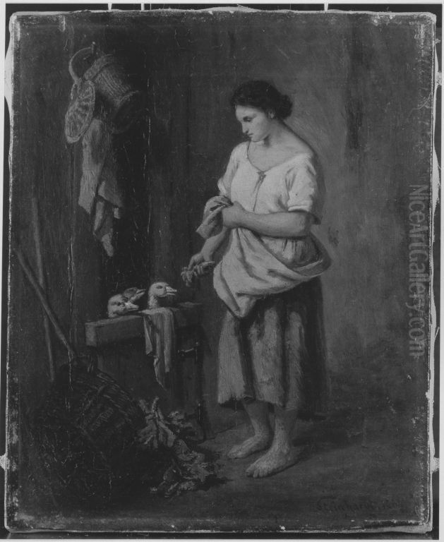 Madchen mit Gansen Oil Painting by Karl Friedrich Steinhardt