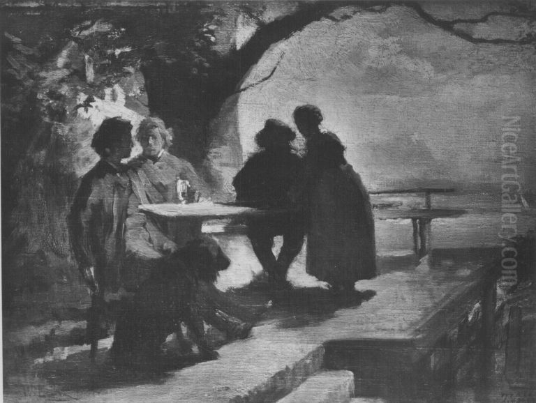 Wilhelm Leibl im Kreis seiner Freunde Oil Painting by Theodor Alt